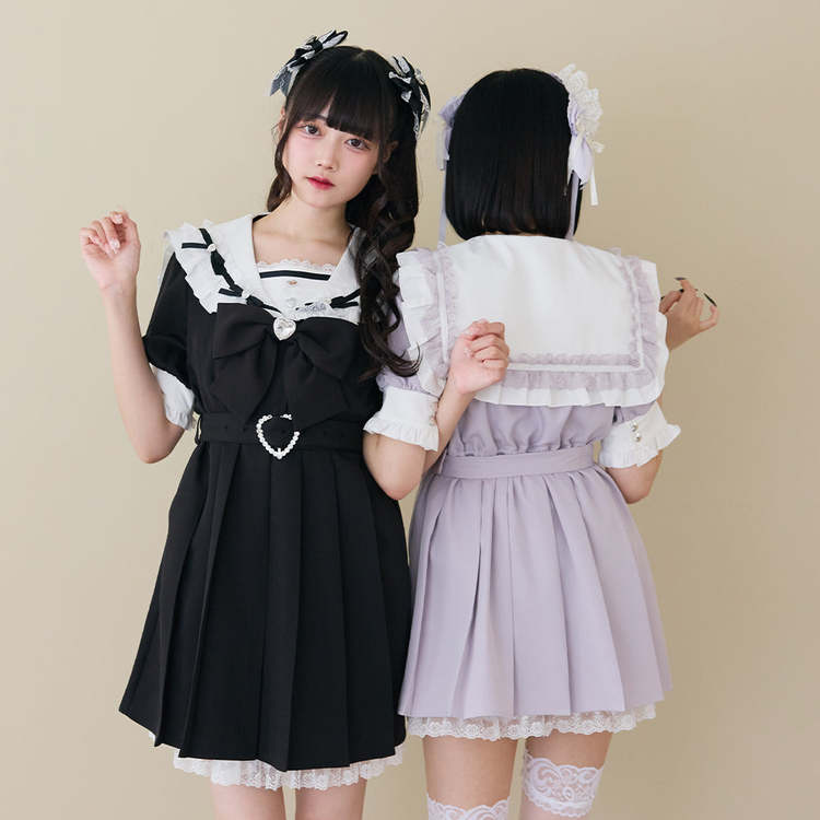 Charlie DearMyLove｜水手風寶石蕾絲荷葉邊連身裙 商品編號：534695