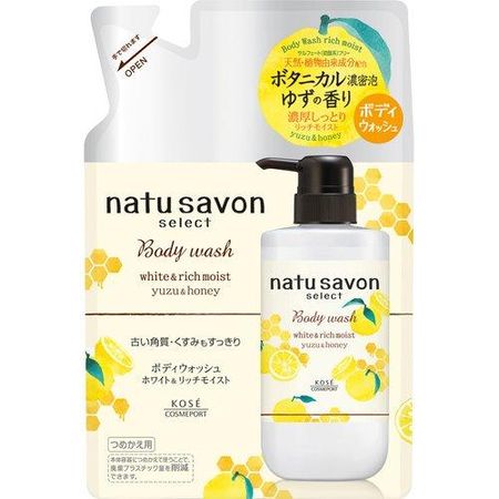 Softymo Natu Savon Select 白色沐浴露滋润保湿柚子蜂蜜补充装 360ml