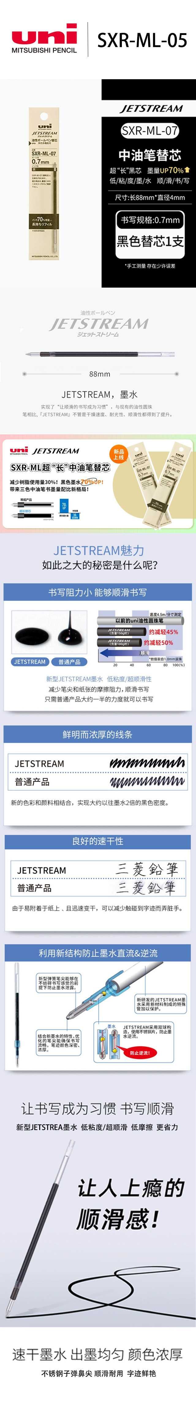 MitsubishiPencilJetstream 鉛筆替換芯，0.7 毫米，黑色