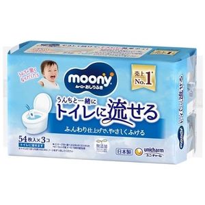 Moony Baby Wipes, Flushable Type, Refill Pack (54 wipes x 3)