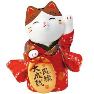 7419 Nishiki-sai Chirimen Oval Maneki-neko Good Fortune