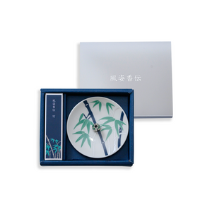 豫园伏志孔殿香炉及香盘套装(竹制)