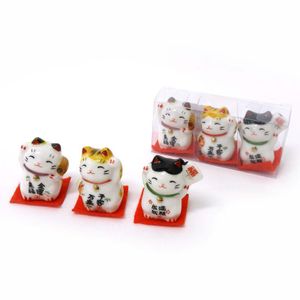 Set of 3 ceramic lucky cat figurines