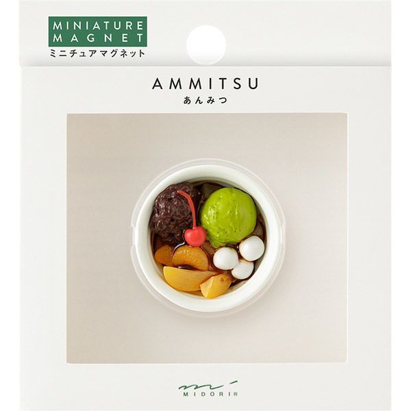 內含一個磁鐵，圖案為日式甜點（anmitsu）。