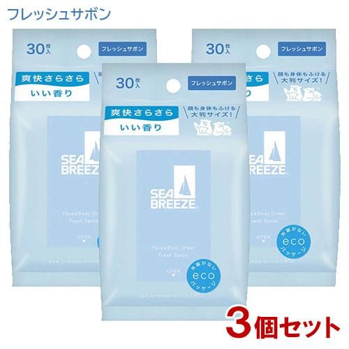 海风面部及身体SEA BREEZE湿巾，清新皂香型，30 片 x 3 包（独立包装 JAN：4550516475572）
