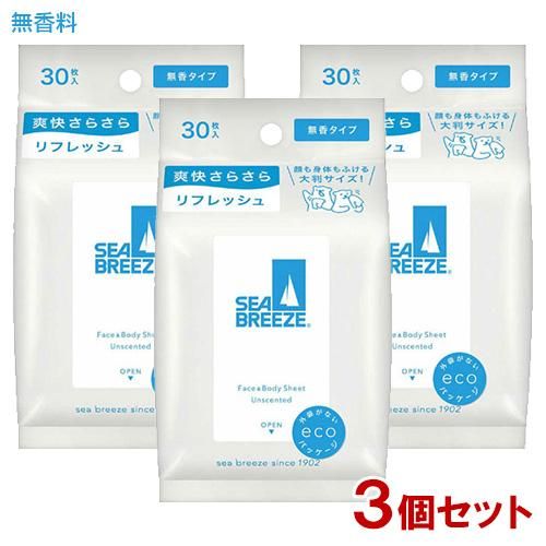 SEA BREEZE面部及身体湿巾,无香型,30 片 x 3 包(独立包装 JAN:4550516475565)
