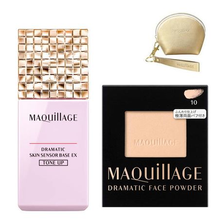 Shiseido Maquillage Dramatic Skin Sensor Base & Face Powder Set (Tone Up & 10 Foggy Pink) with mini pouch