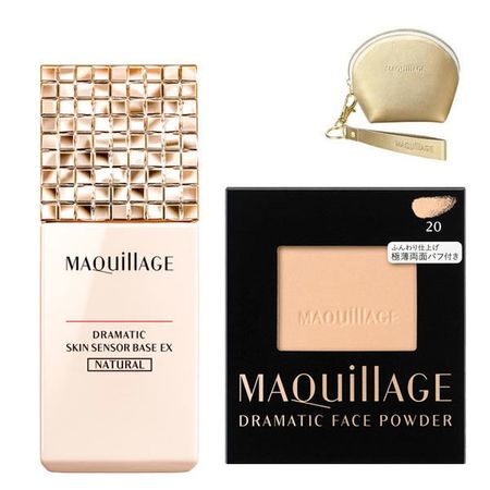 Maquillage Dramatic Skin Sensor Base & Face Powder Set (Natural & 20 Pure Ocher) with mini pouch