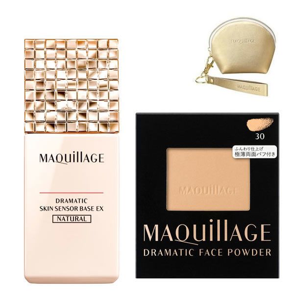 Maquillage dramatic skin sensor-based and face powder set (Natural & 30 skinny beige) with a mini pouch