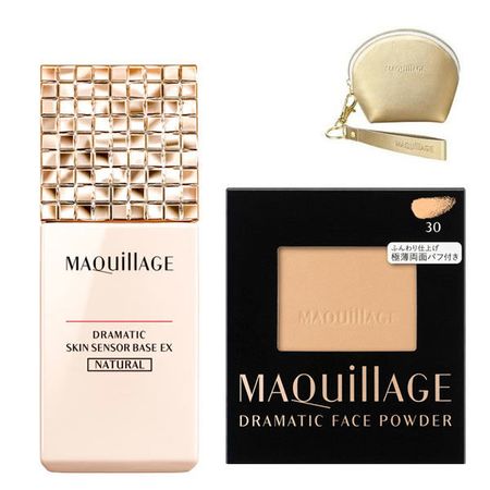 Maquillage Dramatic Skin Sensor Base & Face Powder Set (Natural & 30 Skinny Beige) with mini pouch
