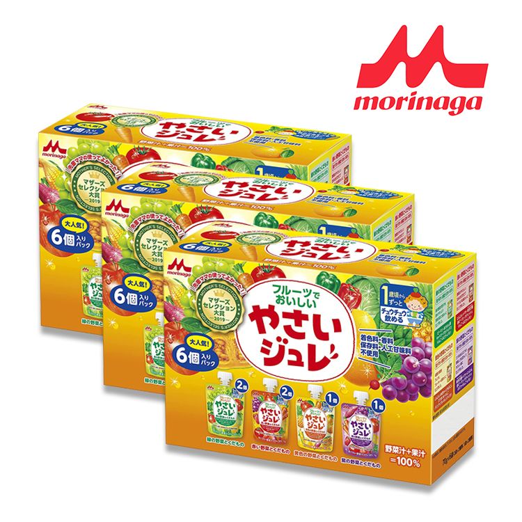 森永 水果美味蔬菜果凍 70g x 6個 [適合1 歲以後的兒童  4 種口味組合] 3入組
