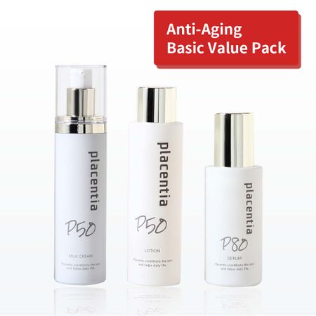 Basic anti-aging skin repair item: Placenta 3-piece set (lotion + M cream + serum)