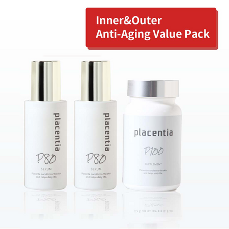 Placenta 3-piece set (2 serums + supplements) for efficient inner and outer skin repair
