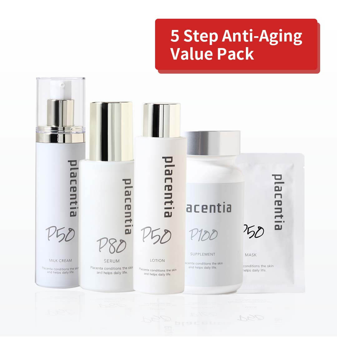 Omnidirectional Premium Aging Care Item Placentia 5-piece set (lotion +  serum + M cream + mask + supplement)