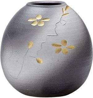 丸伊製陶 信楽焼 へちもん 花瓶 月夜金彩丸