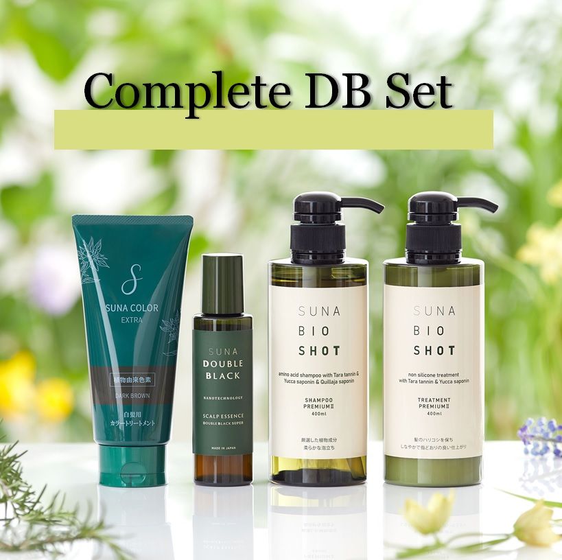【限量特价】【深棕完美套组】SUNA染发护发素EX 白髪用 深棕 180g + BIOSHOT防脱头皮滋养精华液 double black 100ml +黄金无硅洗发露Ⅱ400ml + 护发露Ⅱ400ml