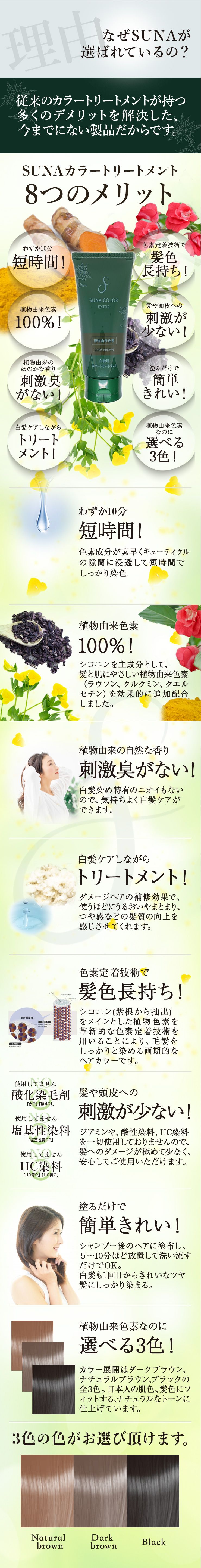 [ชุด 3 ชิ้น] SUNA Color Treatment EX สำหรับผมหงอก 180 กรัม สีดำ