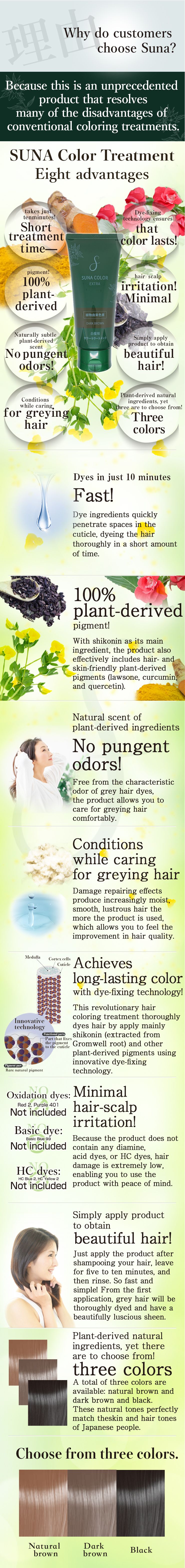 [Set of 3] SUNA Color Treatment EX for Gray Hair 180g Natural Brown