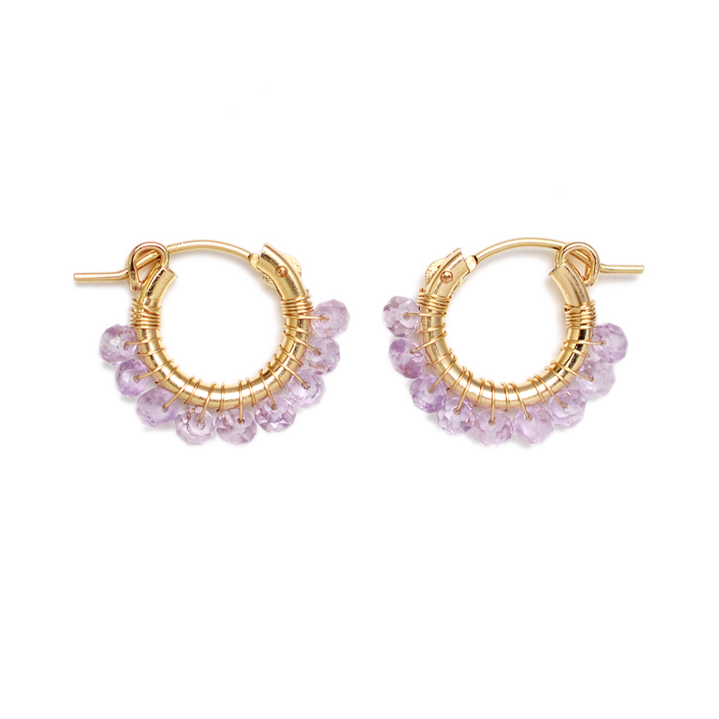 NATURALI JEWELRY 핑크 자수정 감기 후프 귀걸이 S
