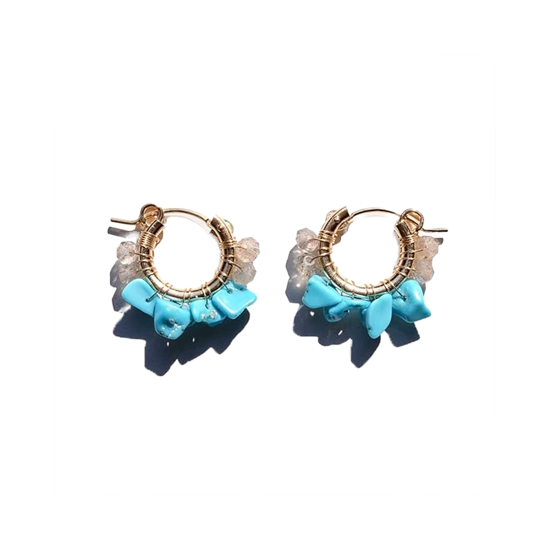 NATURALI JEWELRY 청록색 & 래브라도 라이트 감기 후프 귀걸이