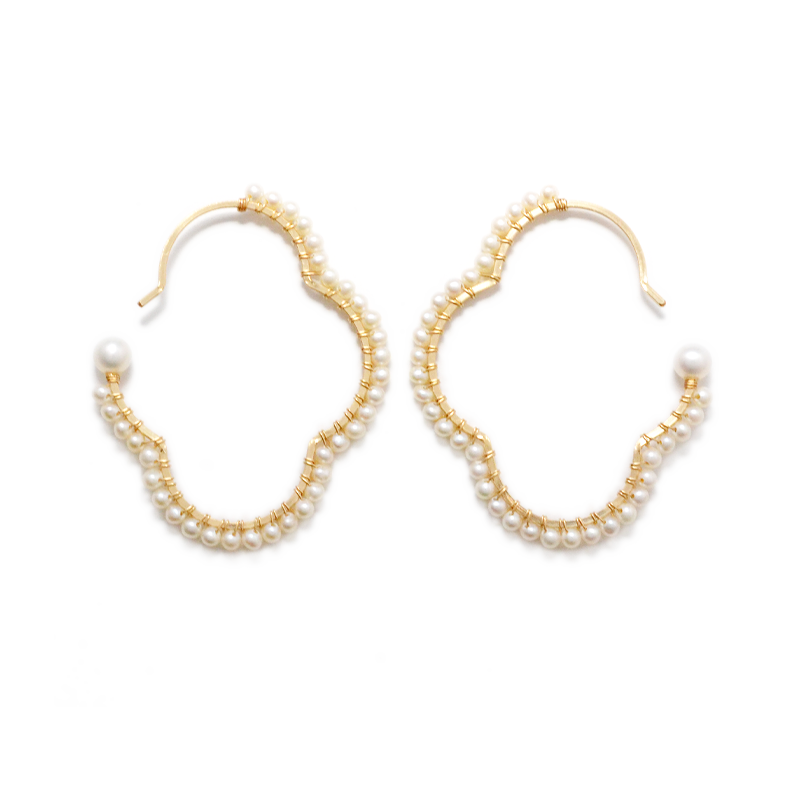 NATURALI JEWELRY 타원형 꽃 감기 후프 진주 귀걸이 아기 M