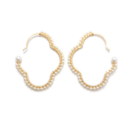 NATURALI JEWELRY 타원형 꽃 감기 후프 진주 귀걸이 아기 M