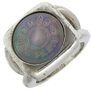Pre-owned Hermès Corozo Series ring, size 11, Bijoutierie Fantaisie, metal and shell, approximately 10.4g, for women.