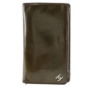 Pre-owned Chanel Coco Mark long wallet in patent leather, made in France, bronze, open-top design, for women.