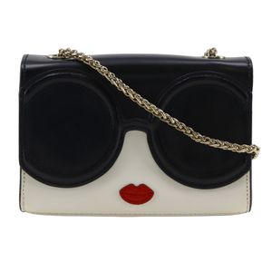 Alice + Olivia Stace Face Leather and Patent Leather Chain Shoulder Bag, Black/White, Crossbody Flap, Women's [Pre-owned]