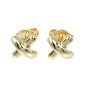 Tiffany & Co. Cross-Stitch Earrings, 18K Yellow Gold, Approx. 2.73g, Women's [Pre-owned]