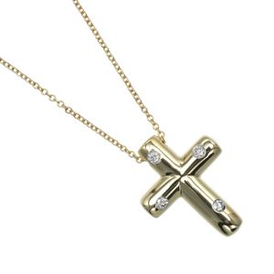 Tiffany & Co. Dots Cross Necklace, 18K Yellow Gold with Diamonds, Approx. 5.25g, Women's [Pre-owned]