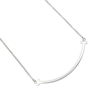 Tiffany & Co. T Smile Smile Necklace, 18K White Gold, Approx. 3g, Women's [Pre-owned]