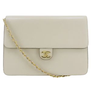 Pre-owned Chanel Chain Shoulder Bag, Coco Mark, Vintage Calfskin, Made in France, Off-White, A5 Snap Button, Women's