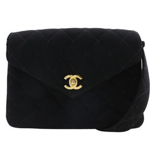 Pre-owned CHANEL Matelasse shoulder bag with Coco Mark, made in France, black, cotton, shoulder strap, turnlock, women's.