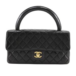 Pre-owned Chanel Parent-Child Bag, Women's, Matelasse, One-Handle, Lambskin, Made in France, Black, Turnlock, Parent-Child Bag.
