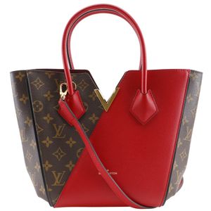 Pre-owned LOUIS VUITTON Kimono PM Handbag, 2-Way Shoulder Bag, M41856, Monogram Canvas and Calfskin, Cerise, Made in France, 2016, Brown/Red, DU3166, Can be worn as a crossbody, shoulder bag, or handbag, 2-way, A5 size, Open, Women's.