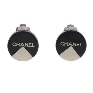 Pre-owned CHANEL logo earrings, plastic, made in France, 2000, black/silver, 00A, approximately 7.2g, for women.