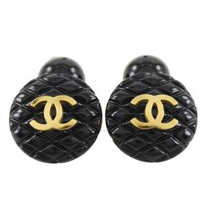 Pre-owned CHANEL Coco Mark Matelasse Cufflinks, Made in France, 1995, Black, 95P, Unisex.