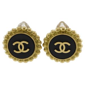 Pre-owned CHANEL COCO Mark earrings, vintage gold-plated, made in France, 1995, black, 95 pieces, approximately 28.5g, for women.