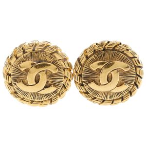 Pre-owned vintage CHANEL Coco Mark earrings, gold-plated, made in France, approximately 23g, for women.