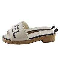 Pre-owned CHANEL CHANEL Logo Mules G34876, Leather and Cork, Made in Italy, White/Black, Women's