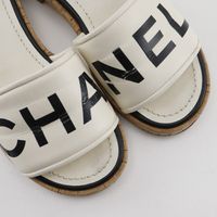 Pre-owned CHANEL CHANEL Logo Mules G34876, Leather and Cork, Made in Italy, White/Black, Women's