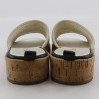Pre-owned CHANEL CHANEL Logo Mules G34876, Leather and Cork, Made in Italy, White/Black, Women's