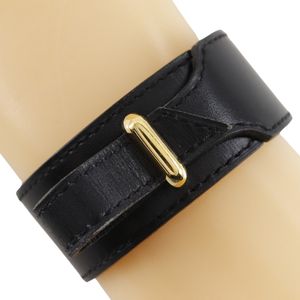 Pre-owned Hermès bracelet in box calf leather with gold plating, made in France, black, approximately 9g, unisex.