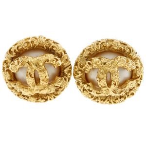 Pre-owned CHANEL Coco Mark earrings, vintage gold-plated with faux pearls, made in France in 1993, item number 93A, approximately 38.2g. Women's.