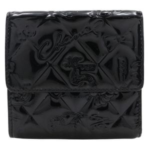 Pre-owned CHANEL Icon Line Bifold Wallet with Double Hook and Snap Closure, A37152, Patent Leather, 2014, Black, Icon Line, Women's