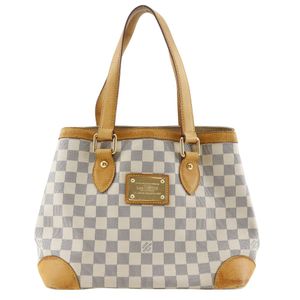Pre-owned LOUIS VUITTON Hampstead PM Tote Bag N51207, Damier Azur Canvas, Made in France, 2008, White, MI2038, Shoulder/Handbag, A5 Size, Open, Women's.
