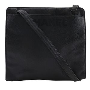Pre-owned CHANEL logo tote bag in vintage caviar leather, made in Italy, black, suitable for shoulder or hand, A5 size, and magnetic closure.