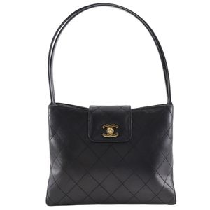 Pre-owned CHANEL Bicolore Tote Bag, Coco Mark, Lambskin, Made in Italy, Black, Shoulder/Handbag, A5, Turn Lock, Women's