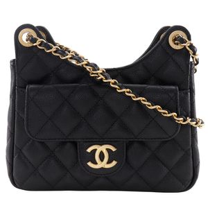 Pre-owned CHANEL Matelasse Shoulder Bag, Chain Shoulder Hobo Bag AS3710, Caviar Leather, Made in Italy, Black, Crossbody, Magnetic closure, Women's